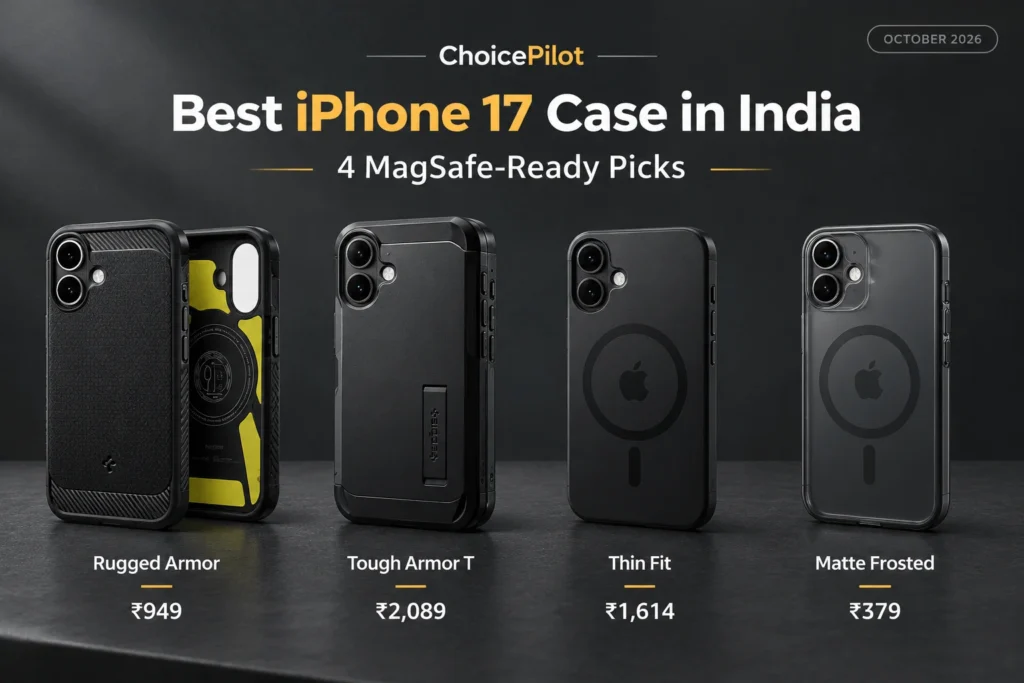 Best iPhone 17 case in India: Spigen Rugged Armor MagFit, Spigen Tough Armor T MagFit, Spigen Thin Fit MagFit and TheGiftKart Matte Frosted